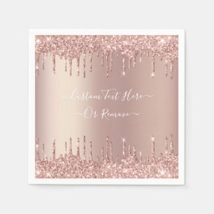 Rose Gold Blush Glitter Sparkle Drips Custom Text Napkin