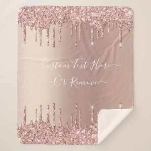 Rose Gold Blush Glitter Sparkle Drips Custom Text Sherpa Blanket