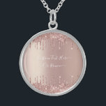 Rose Gold Blush Glitter Sparkle Drips Custom Text  Sterling Silver Necklace<br><div class="desc">Rose Gold Blush Glitter Sparkle Drips Custom Text Pink Girly Modern - Add Your Unique Text / Name or Remove Text - Make Your Special Gift - Resize and move or remove and add text / elements with customisation tool. Design by MIGNED. Please see my other projects. You can also...</div>