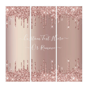 Rose Gold Blush Glitter Sparkle Drips Custom Text  Triptych