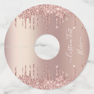 Rose Gold Blush Glitter Sparkle Drips Custom Text Wine Glass Tag