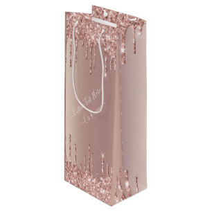 Rose Gold Blush Glitter Sparkle Drips Gift Bag