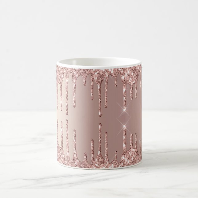 Rose Gold Blush Glitter Sparkle Drips Modern Coffee Mug (Center)