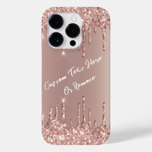 Rose Gold Blush Glitter Sparkle Drips Name Text Case-Mate iPhone 14 Pro Case