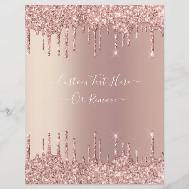 Rose Gold Blush Glitter Sparkle Drips Personalised Custom Letterhead (Back)