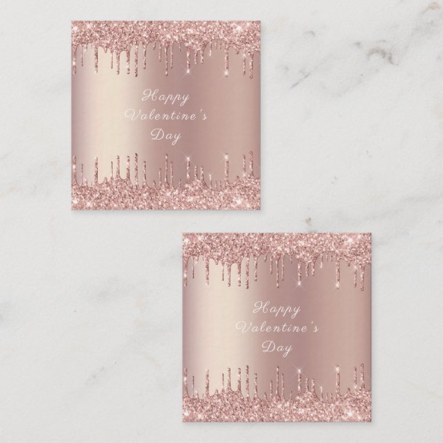 Rose Gold Blush Glitter Sparkle Drips Valentine's Card (Front/Back)