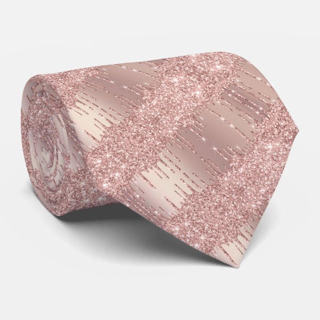 Rose Gold Blush Glitter Sparkle Drips Wedding Tie (Rolled)