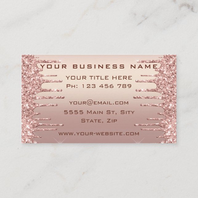 Rose Gold Blush Glitter Sparkle Drips Your Logo  Business Card (Back)