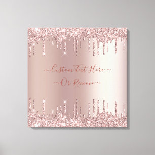 Rose Gold Blush Glitter Sparkle Drips - Your Text Canvas Print
