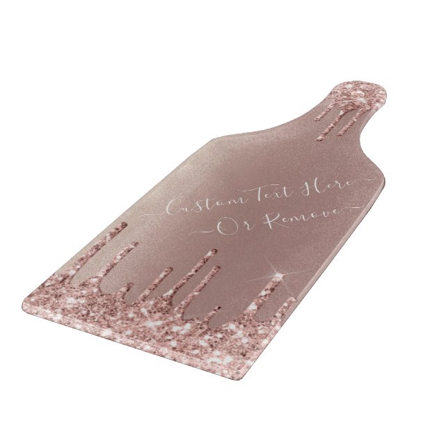 Rose Gold Blush Glitter Sparkle Drips - Your Text Cutting Board (Corner)