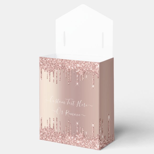 Rose Gold Blush Glitter Sparkle Drips - Your Text Favour Box (Opened)