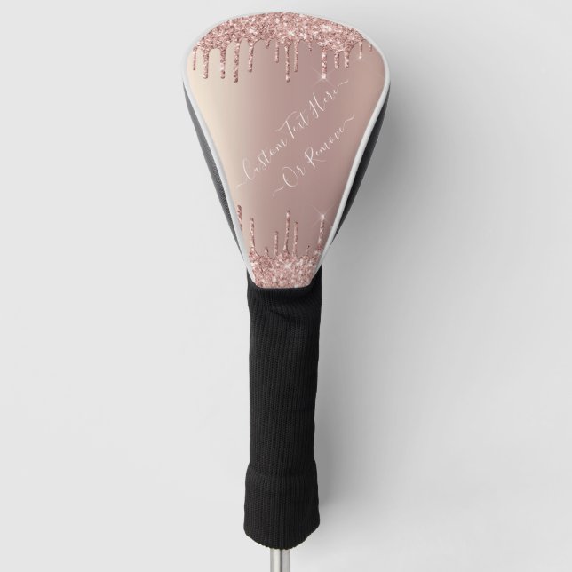 Rose Gold Blush Glitter Sparkle Drips - Your Text Golf Head Cover (Front)