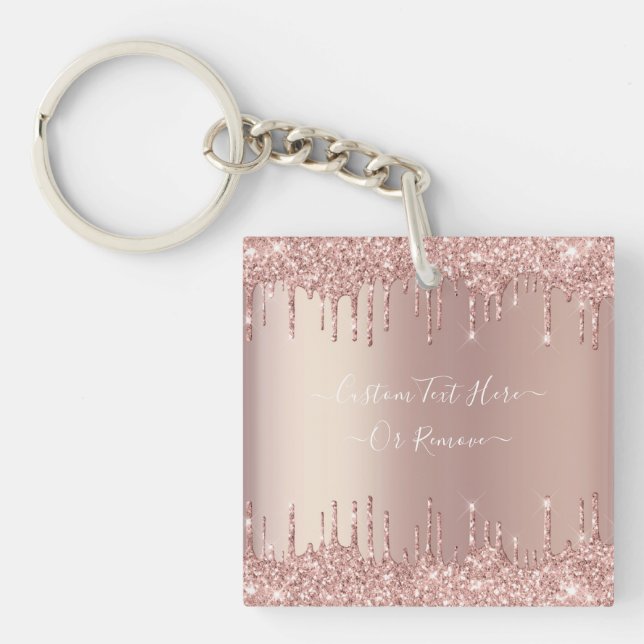 Rose Gold Blush Glitter Sparkle Drips - Your Text Key Ring (Front)