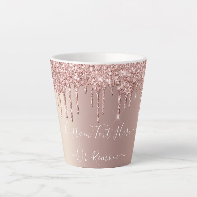 Rose Gold Blush Glitter Sparkle Drips - Your Text Latte Mug (Front)