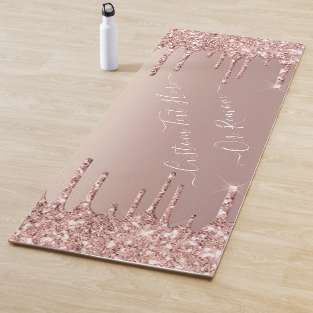Rose Gold Blush Glitter Sparkle Drips - Your Text  Yoga Mat (In Situ)
