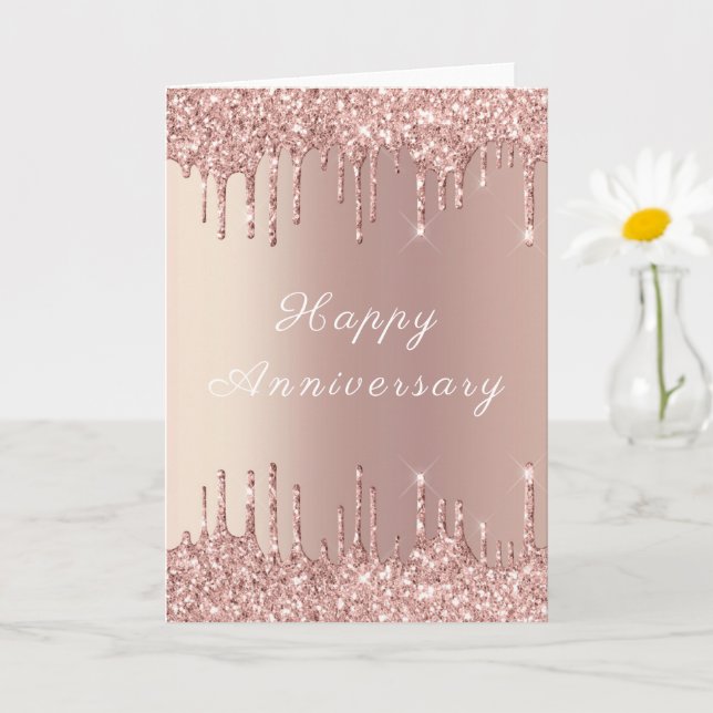 Rose Gold Blush Glitter Sparkly Anniversary Card (Small Plant)
