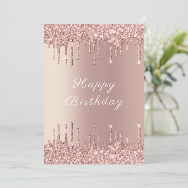Rose Gold Blush Glitter Sparkly Birthday Card (Standing Front)