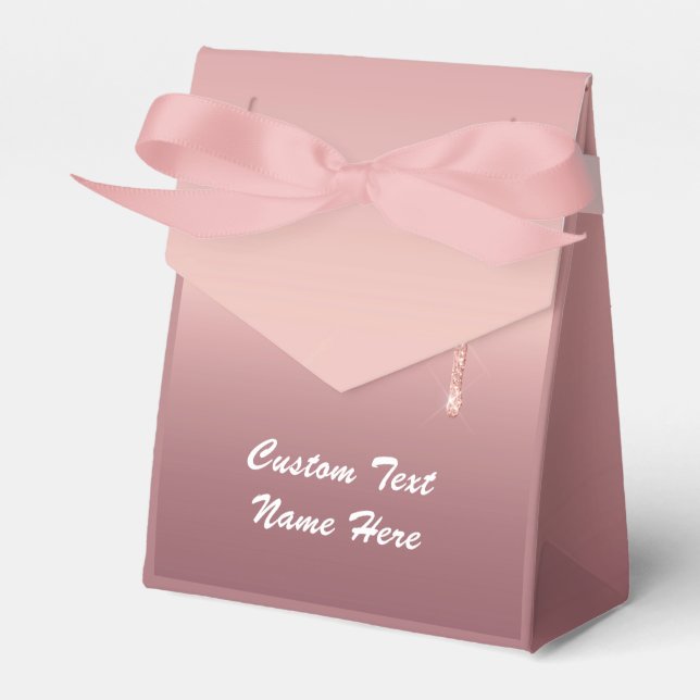 Rose Gold Blush Glitter Text Name Favour Box Gift (Front Side)