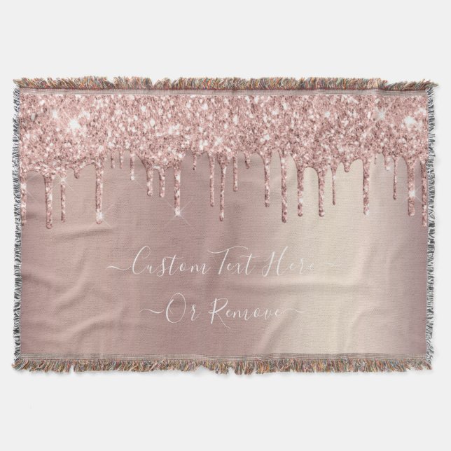 Rose Gold Blush Glitter Throw Blanket Custom Text (Front)