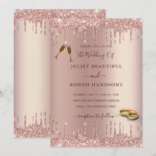 Rose Gold Blush Glitter Wedding Invitation Drips