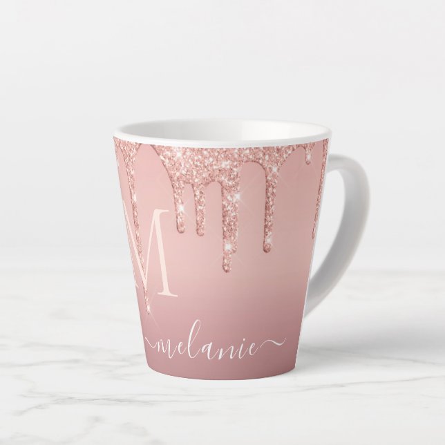 Rose Gold Blush Glitter Your Name Letter Latte Mug (Right Angle)