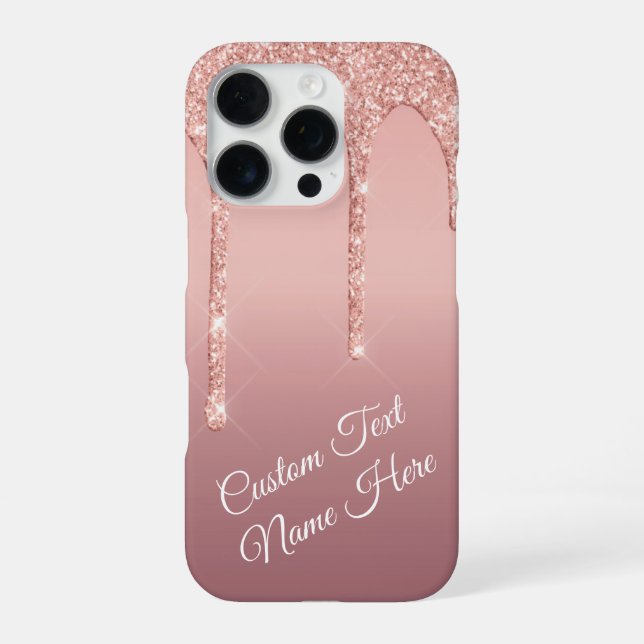 Rose Gold Blush Glitter Your Text Name iPhone Case (Back)