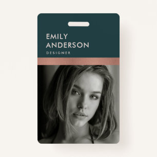 ROSE GOLD BLUSH GREEN EMPLOYEE PHOTO BAR CODE NAME ID BADGE