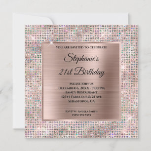 Rose Gold Blush Holo Diamond Studded Foil Birthday Invitation