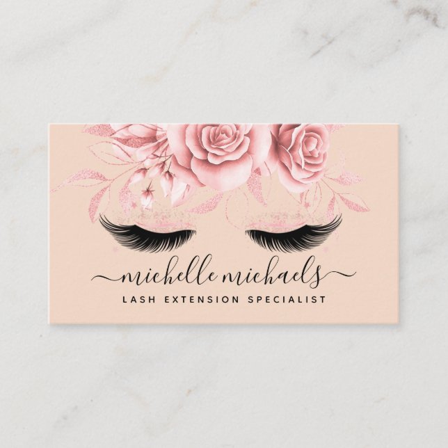Rose Gold Blush Lashes Aftercare Instructions Business Card (Front)