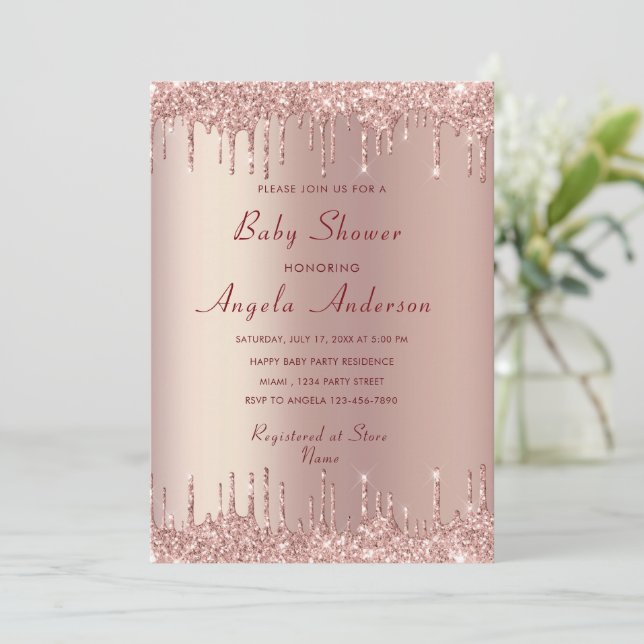Rose Gold Blush Luxury Baby Girl Shower Invitation (Standing Front)
