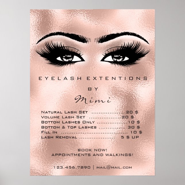 Rose Gold Blush Makeup Eyes Lashes Prices Glass Poster (Front)