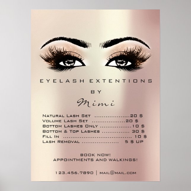 Rose Gold Blush Makeup Eyes Lashes Prices Poster (Front)