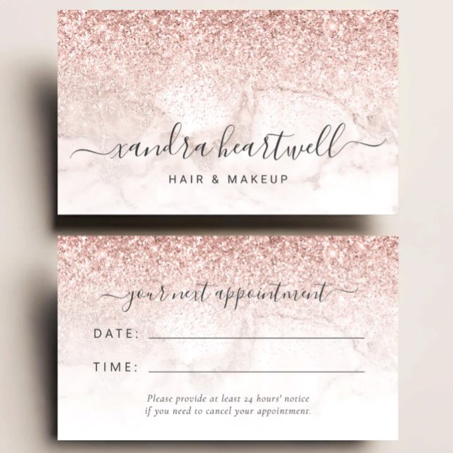 Rose Gold Blush Marble Glitter Script Appointment Business Card (Creator Uploaded)