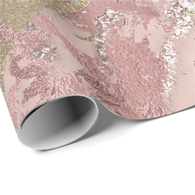 Rose Gold Blush Marble Shiny Metallic Stroke Mauve Wrapping Paper (Roll Corner)