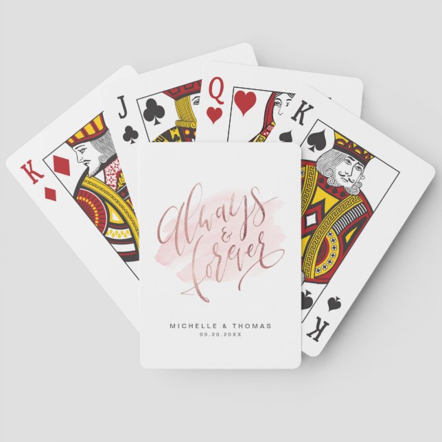 Rose Gold Blush Modern Always And Forever Script Playing Cards (Back)