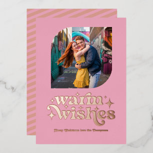 Rose Gold & Blush Modern Retro Christmas Photo Foil Holiday Card