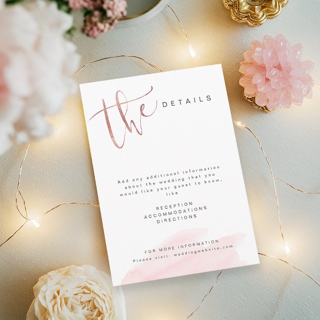 Rose Gold Blush Modern Simple Wedding details Enclosure Card (Rose Gold Blush Modern Simple Wedding details Enclosure Card)