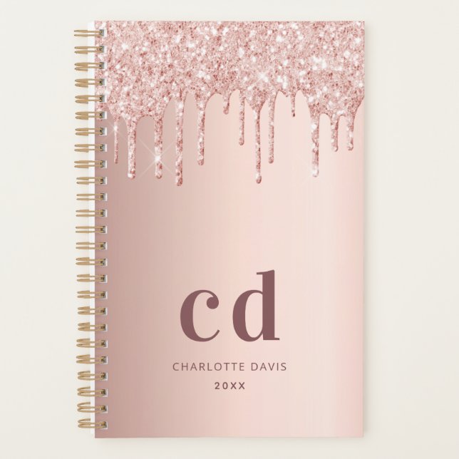Rose gold blush monogram drips planner (Front)