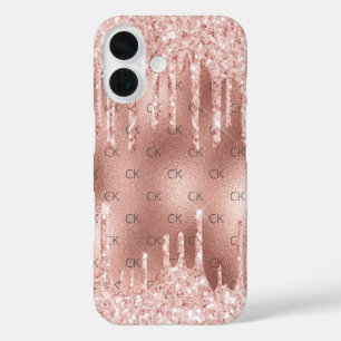 Rose gold blush monogram initials iPhone 16 case