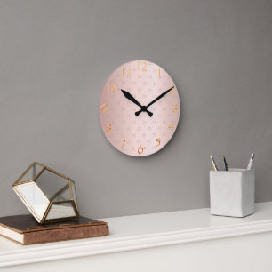 Rose gold blush monogram initials elegant  round clock