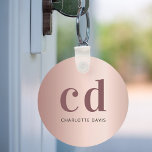 Rose gold blush monogram initials metallic key ring<br><div class="desc">A rose gold faux metallic looking background and dark rose gold and black text. Personalize and add monogram initials and name.</div>