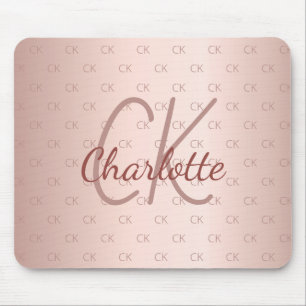 Rose gold blush monogram initials name elegant mouse mat