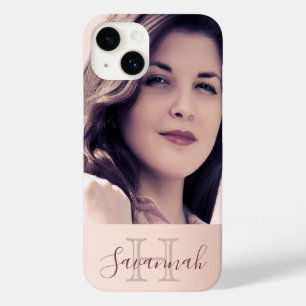 Rose gold blush monogram name photo Case-Mate iPhone 14 case