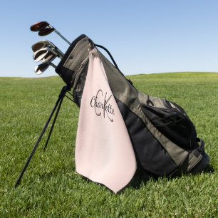 Rose gold blush monogram name script golf towel