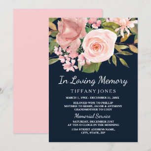 Rose Gold Blush Navy Memorial Announcement Service