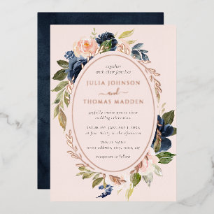 Rose Gold Blush Navy Wedding Floral Foliage 