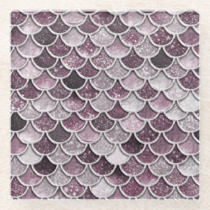 Rose Gold Blush Ombre Glitter Mermaid Scales Glass Coaster