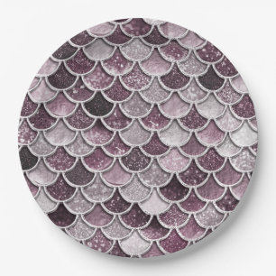 Rose Gold Blush Ombre Glitter Mermaid Scales Paper Plate