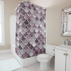Rose Gold Blush Ombre Glitter Mermaid Scales Shower Curtain