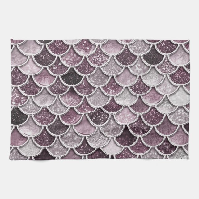 Rose Gold Blush Ombre Glitter Mermaid Scales Tea Towel (Horizontal)